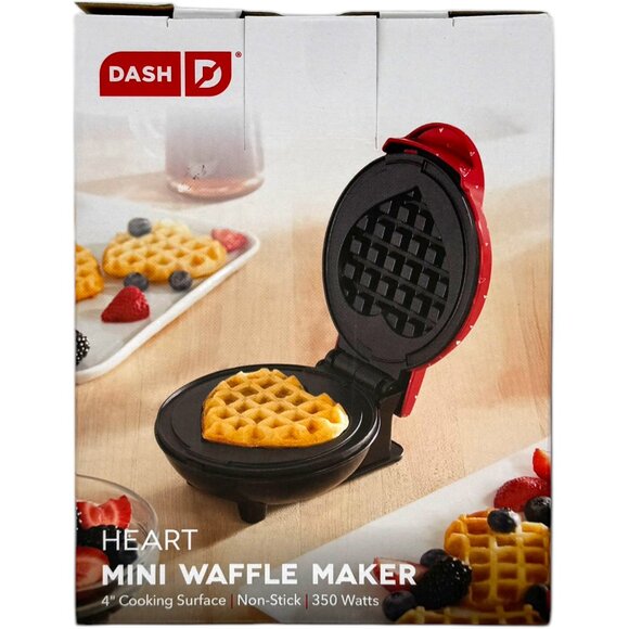 Dash Valentine's Day Red HEART Mini Waffle Maker NON-STICK 4" Cooking Surface - Picture 3 of 5